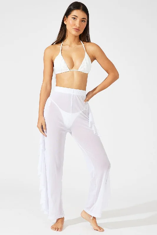 White Ruffle Beach Pants Soft Cotton Pants