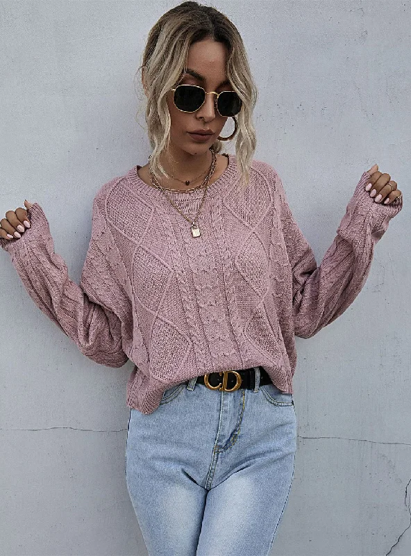 LOOSE ROUND NECK KNITTED SWEATER Fleece Sweater Nylon Polyester