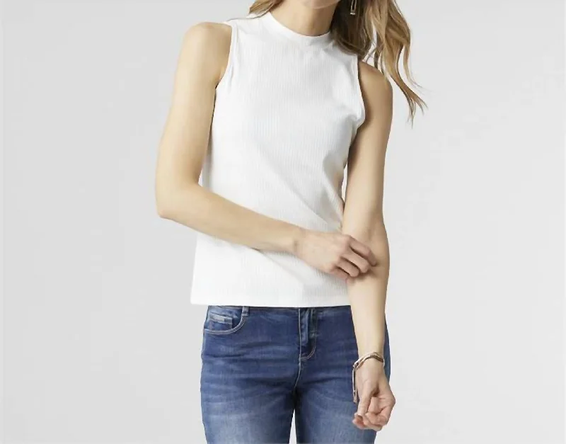 Macenna Mock Neck Ribbed Tank In Off White neon tank top