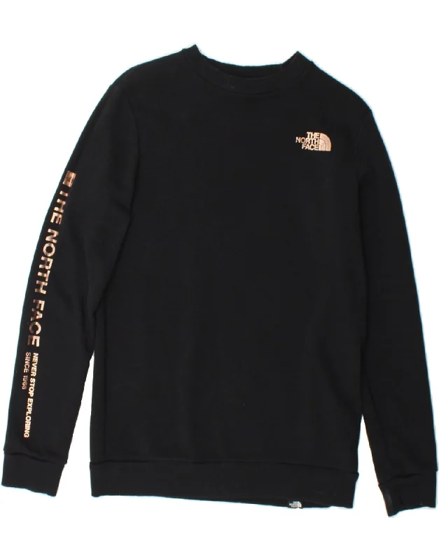 THE NORTH FACE Womens Oversized Graphic Sweatshirt Jumper UK 6 XS Black Hoodie with Pocket Utility Practical