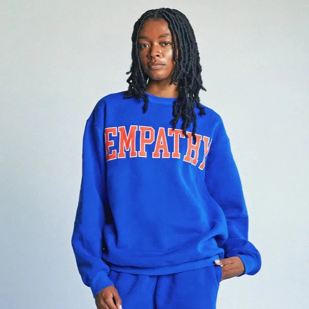 EMPATHY ALWAYS COBALT SWEATSHIRT Hoodie with Hidden Zipper Minimalist Clean