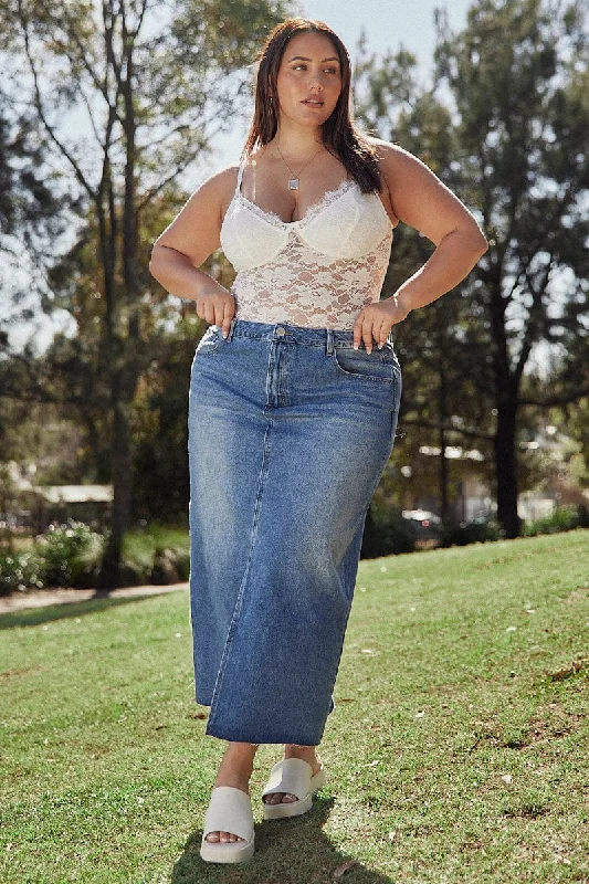 Denim Midaxi Straight Hi Waist Skirt denim skirt casual
