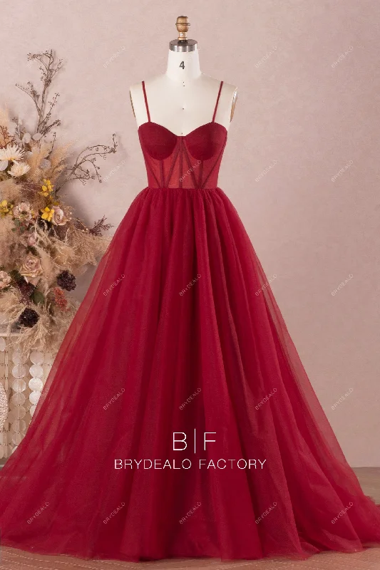 Burgundy Tulle Sweetheart Neck Sleeveless Modern Corset Prom Dress Tunics Versatile all-occasion