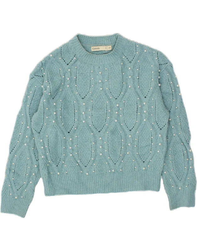 OASIS Womens Crew Neck Jumper Sweater UK 10 Small Blue Polyester Satin Fabric Silk Fabric Chiffon Fabric