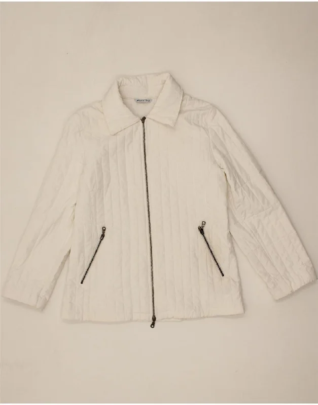 VINTAGE Womens Quilted Jacket UK 14 Medium White Polyamide Belted Jacket Elasticated Jacket Padded Jacket