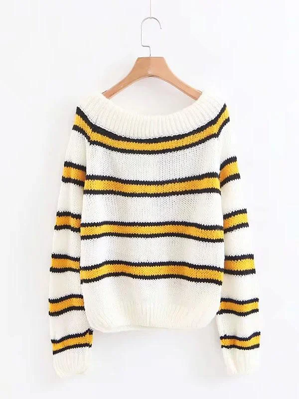 Advanced Striped Puff Sleeve Sweater Tops Slim Fit Regular Fit Oversized