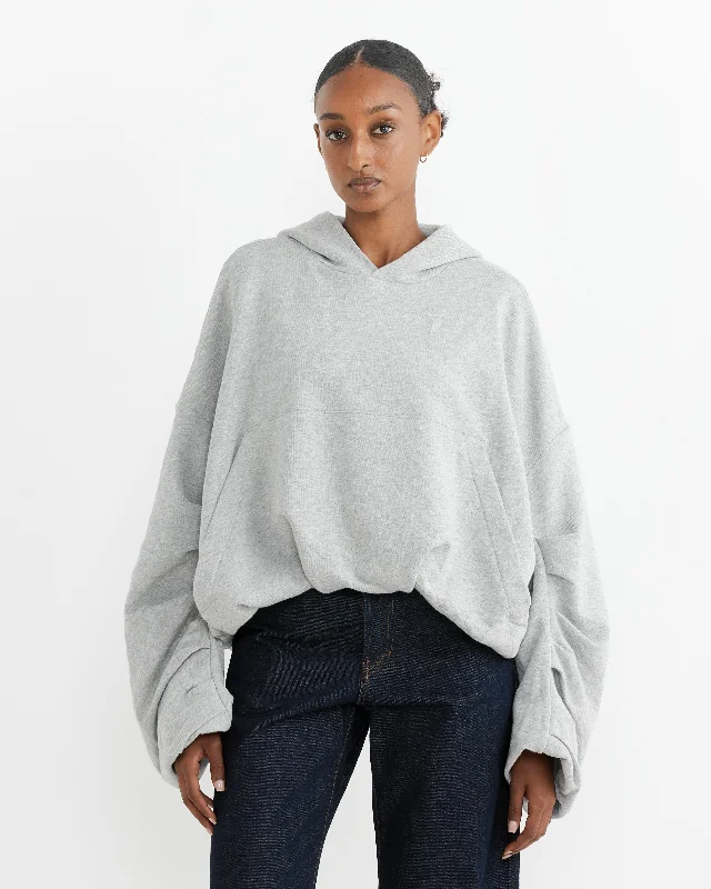 Cropped Hoodie in Grey Melange Hoodie with Snap Buttons Easy Quick