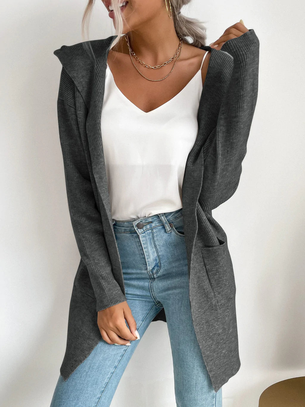 PIT KNIT HOODIE SWEATER COAT Fitted Loose Oversized