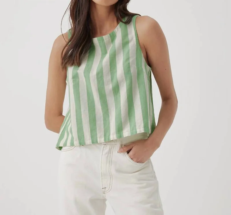 Women's Canopy Linen Blend Tulip Back Tank In Jade Stripe scoop neck tank