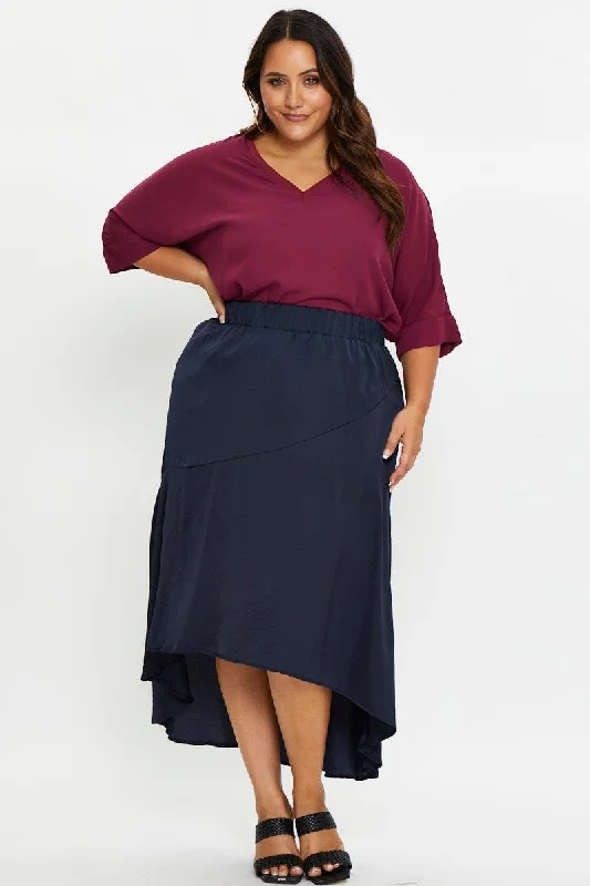 Blue Midi Satin Skirt asymmetrical skirt cut
