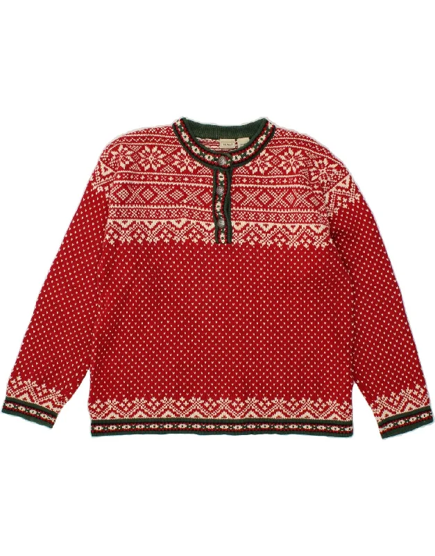 L.L.BEAN Womens Crew Neck Jumper Sweater UK 16 Large Red Fair Isle Cotton Lightweight Heavyweight Midweight L.L.BEAN Womens Crew Neck Jumper Sweater UK 16 Large Red Fair Isle Cotton Lightweight Heavyweight Midweight
