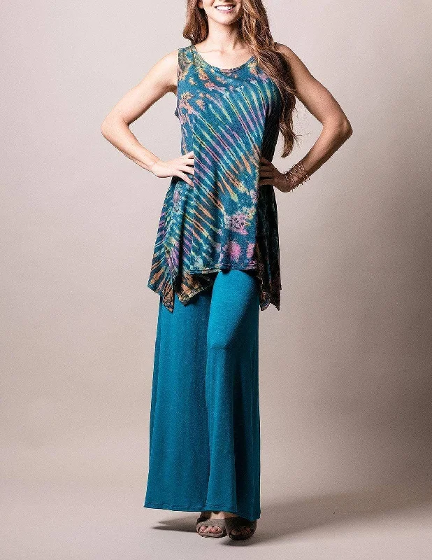 Flowy Palazzo Pants - Turquoise Stretch Fit Pants