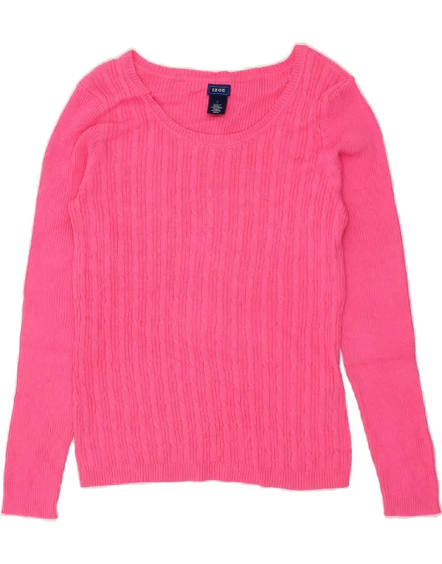 IZOD Womens Boat Neck Jumper Sweater UK 12 Medium Pink Cotton Thin Thick Dense