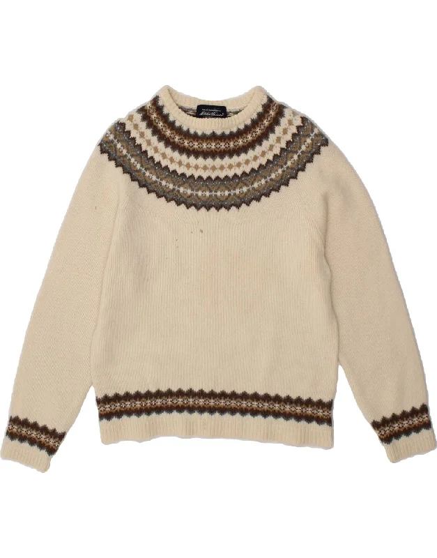 EDDIE BAUER Womens Boat Neck Jumper Sweater UK 14 Medium Off White Ribbed Striped Patterned