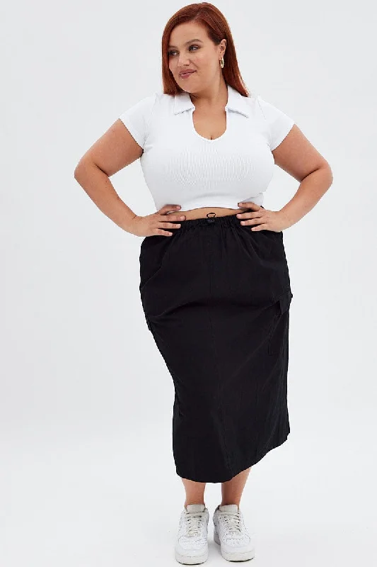 Black Parachute Midi Skirt chiffon skirt flowing