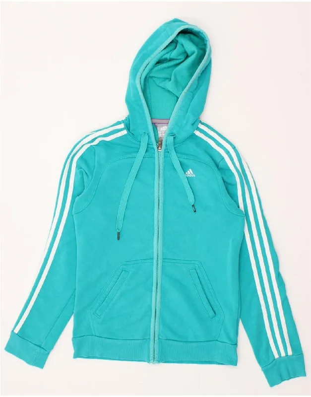 ADIDAS Womens Zip Hoodie Sweater UK 4/6 XS Blue Cotton Hoodie with Rhinestones Sparkly Elegant