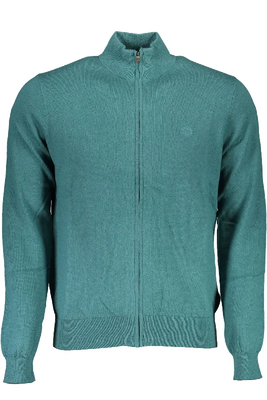 Green Cotton Men Sweater Embroidered Appliqued Beaded