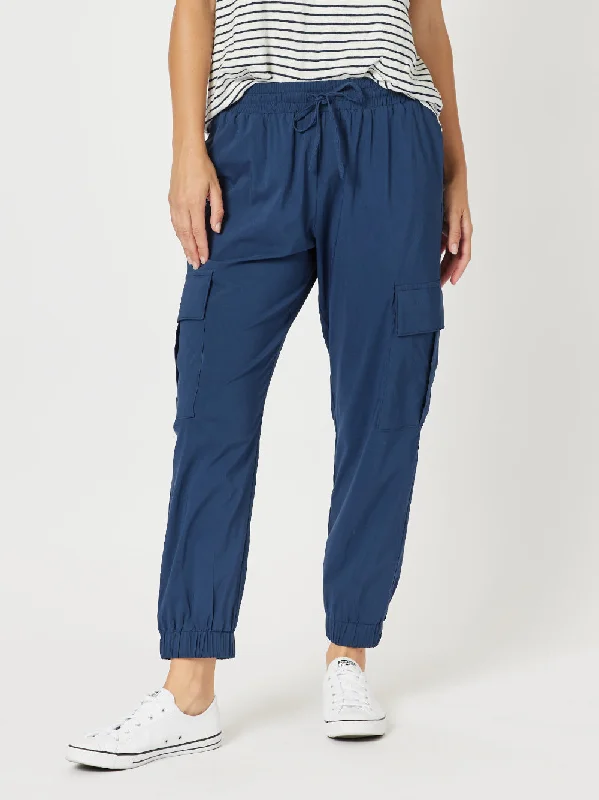 Parachute Cargo Pant - Navy Stylish Elastic Waist Pants