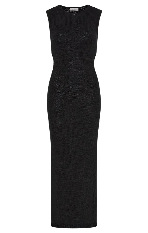 Linen Blend Cut Out Dress - Black Tunics Exclusive limited