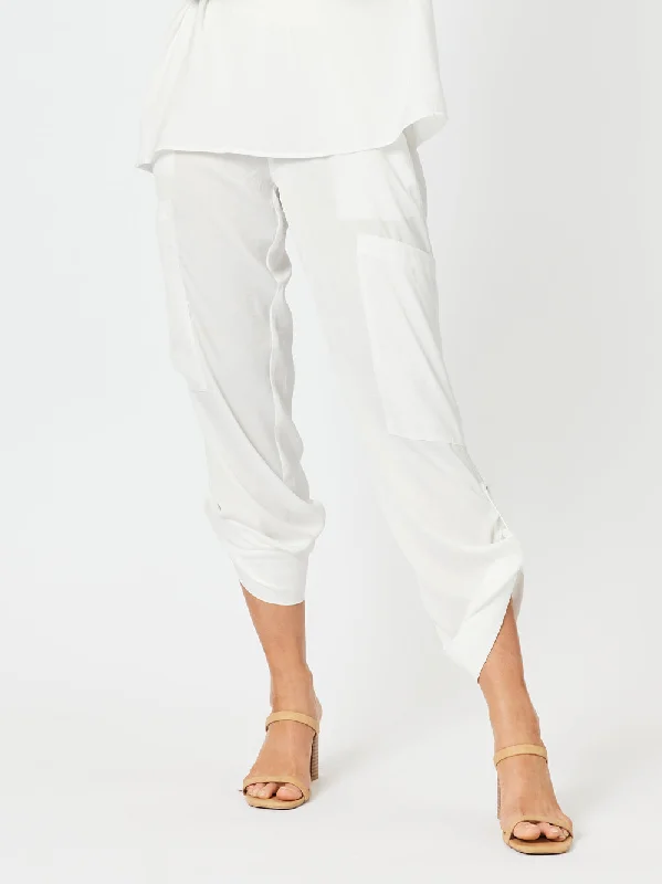 Traveller Luxe Side Button Pant - White Sleek Black Pants