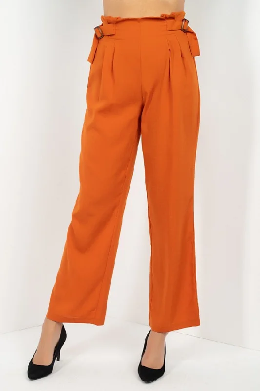 High Waist Paperbag Wide Pants Cozy Full-Length Pants