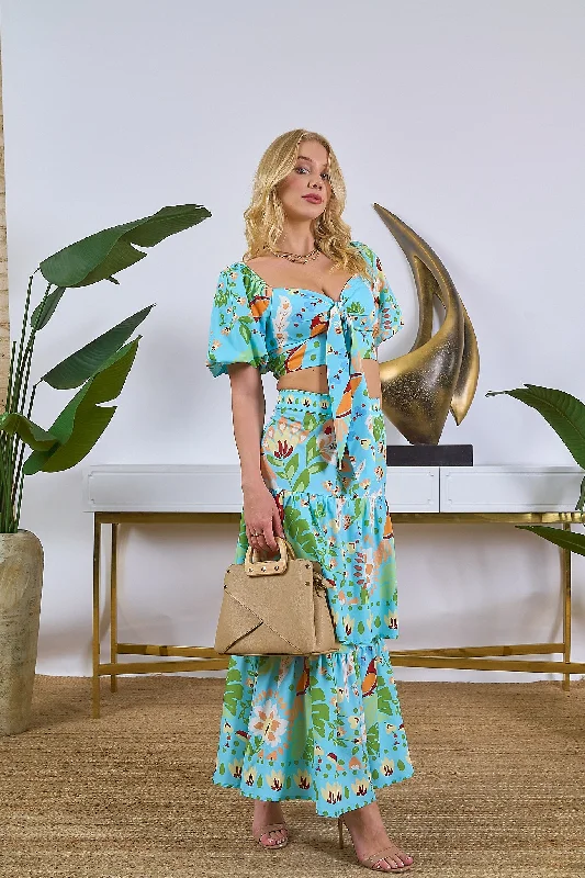 Floral Printed Top and Skirt Set leather skirt modern