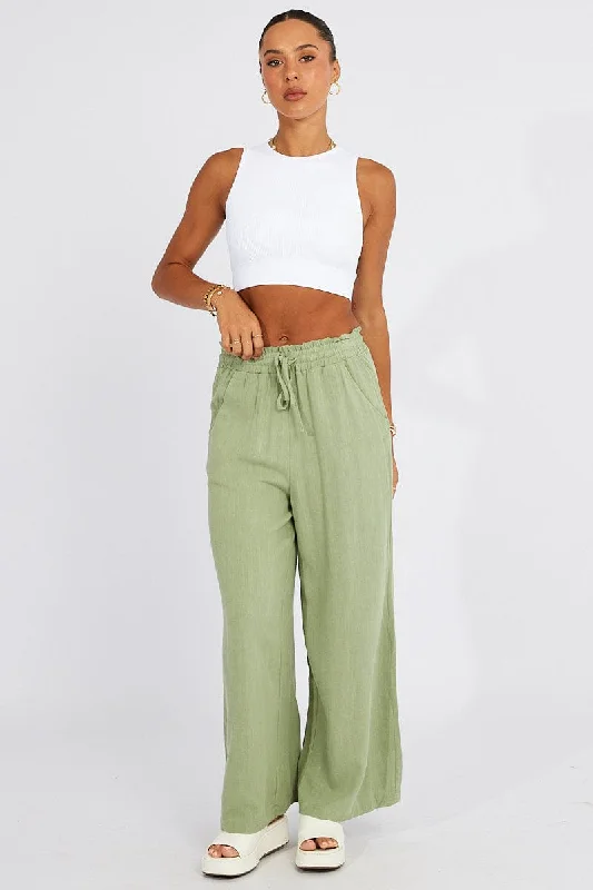 Green Wide Leg Pants High Rise Wide-Legged Palazzos