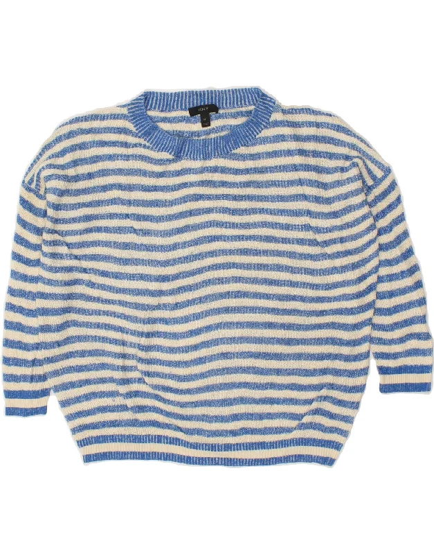 J. CREW Womens Crew Neck Jumper Sweater UK 14 Medium Blue Striped Long Sweater Short Sweater Cropped Sweater