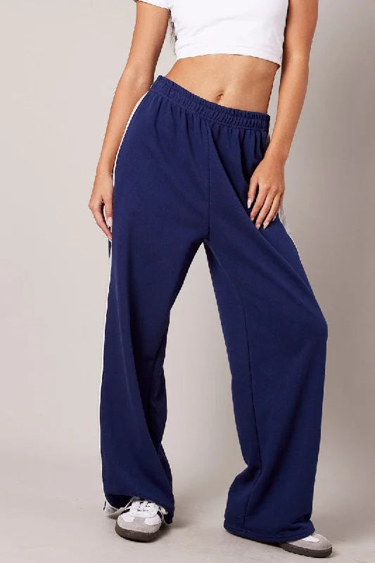 Blue Track Pants Wide Leg Pants Casual Wide Pants