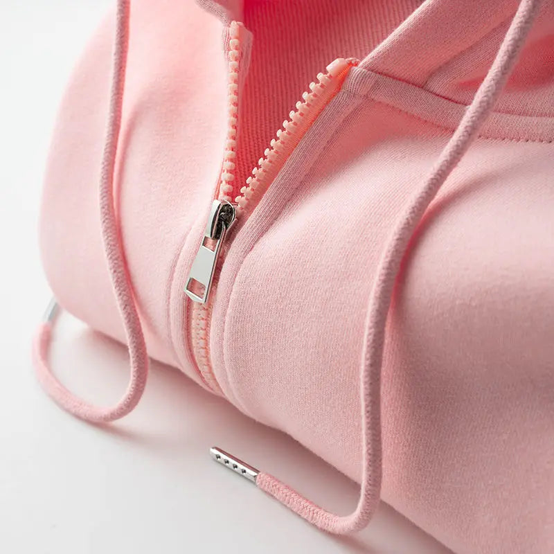 Spring Autumn Clothing Cherry Pollen Hoodies Sweatshirt Women Female Light Pink Peach Powder Early Cotton Zipper Jacket Coat Fleece Jacket Down Jacket Parka