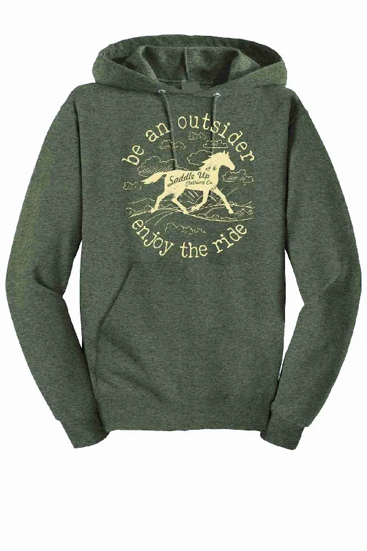 BE AN OUTSIDER...ENJOY THE RIDE HOODIE Hoodie with Side Slits Relaxed Casual