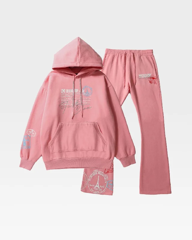 Globetrotter Hoodie & Sweats Set in Pink Hoodie with Drawcord Adjustable Secure