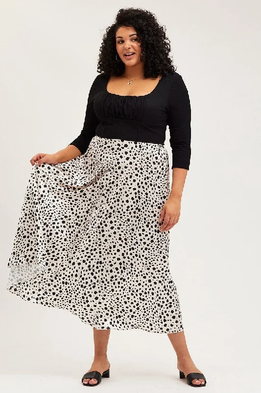 Geo Print Midi Satin Skirt silk skirt smooth