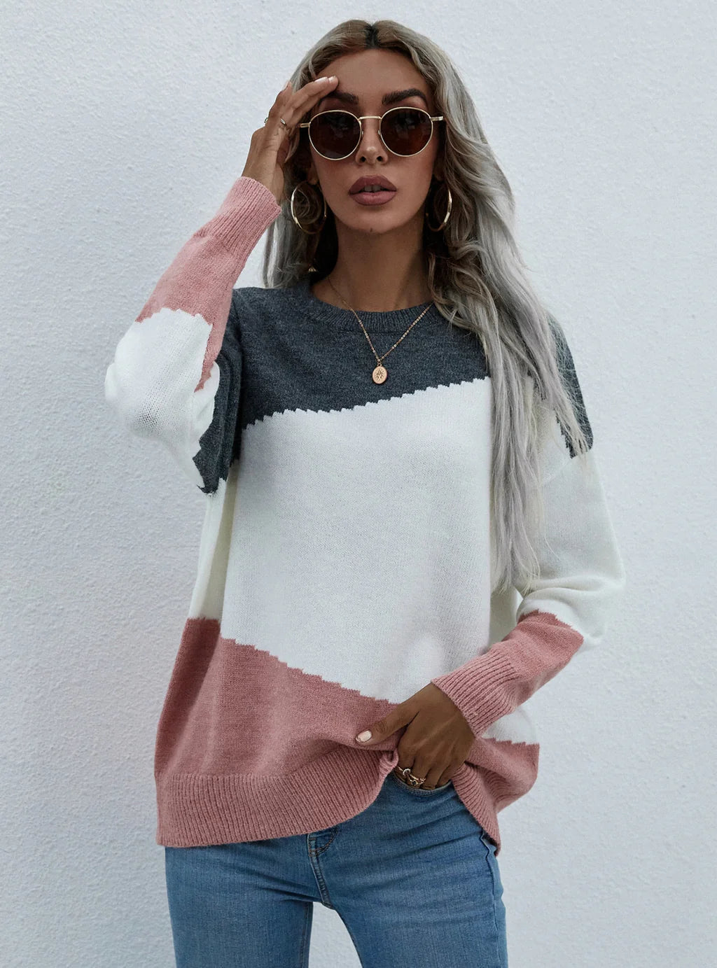 FASHION LOOSE ROUND NECK STRIPED SWEATER Layered Multi-layer Single Layer