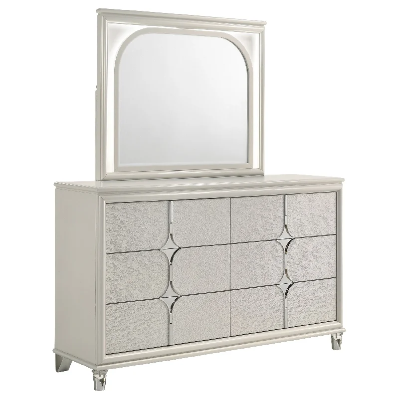 Olivia - 6-Drawer Dresser And LED Mirror - Pearl White Tunics Timeless classic