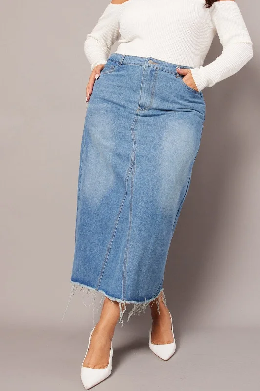 Denim Distressed Denim V Front Maxi Skirt cashmere skirt fine