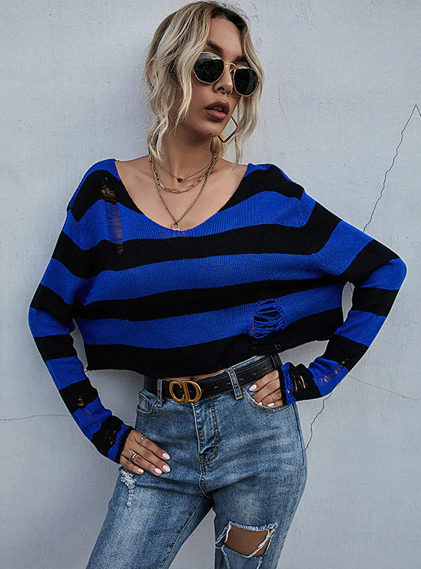 RETRO STRIPED KNITTED SHORT SWEATER Silk Blend Satin Velvet