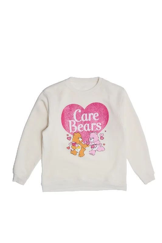 Care Bears Heart Graphic Glitter Crew Neck Sweatshirt Hoodie with Pastel Soft Subtle