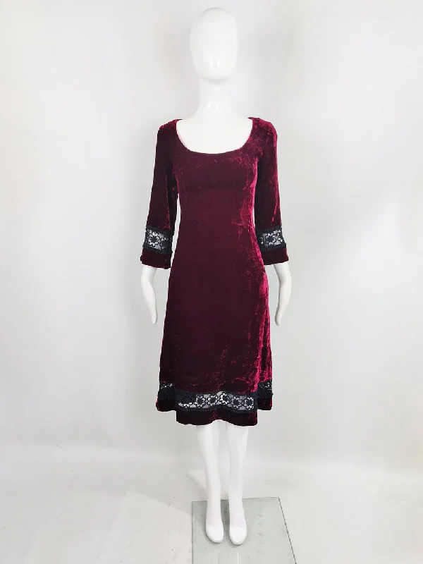 Roter Couture Vintage Wine Red Crushed Velvet Dress, 1970s Tunics Sophisticated sleek