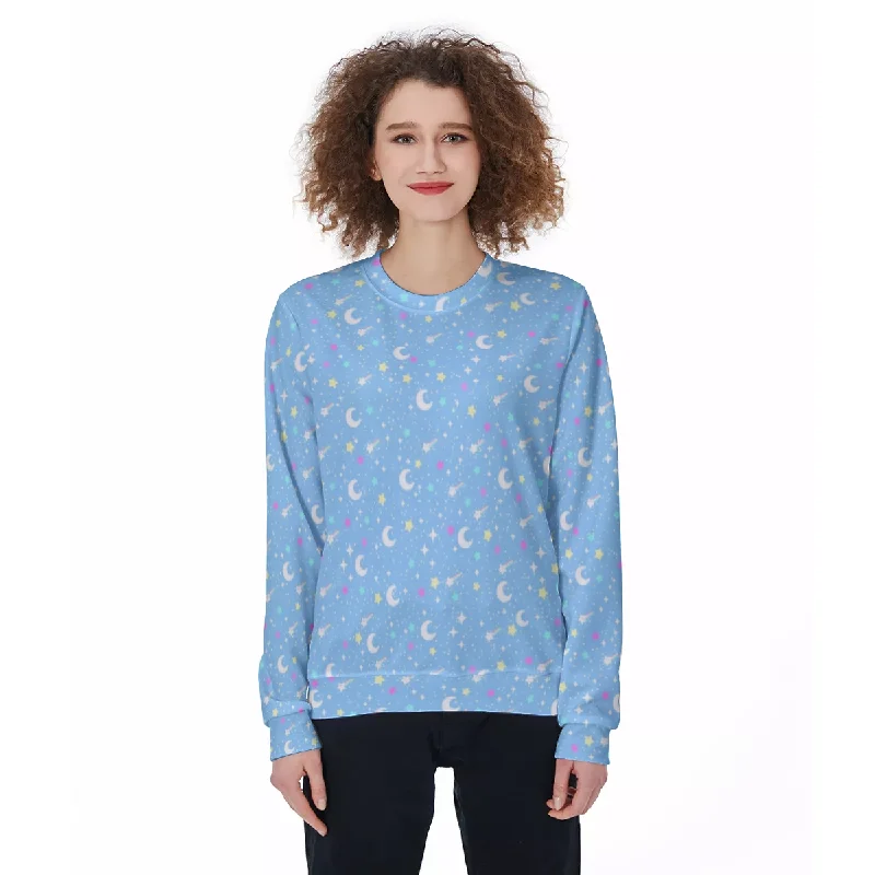 Starry Glitter Blue Unisex Cozy Sweatshirt Hoodie with Hem Frayed Vintage Worn