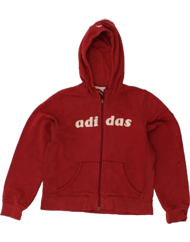 ADIDAS Womens Graphic Zip Hoodie Sweater UK 14 Large Red Cotton Open Front Closed Front Wrap Front