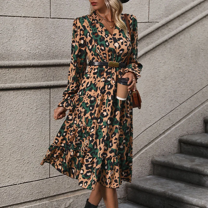 IKEARLAX New Hot Trade New New 2025 Autumn Women's  Medium and Long Sleeve Leopard Print Dress Tunics Review highly