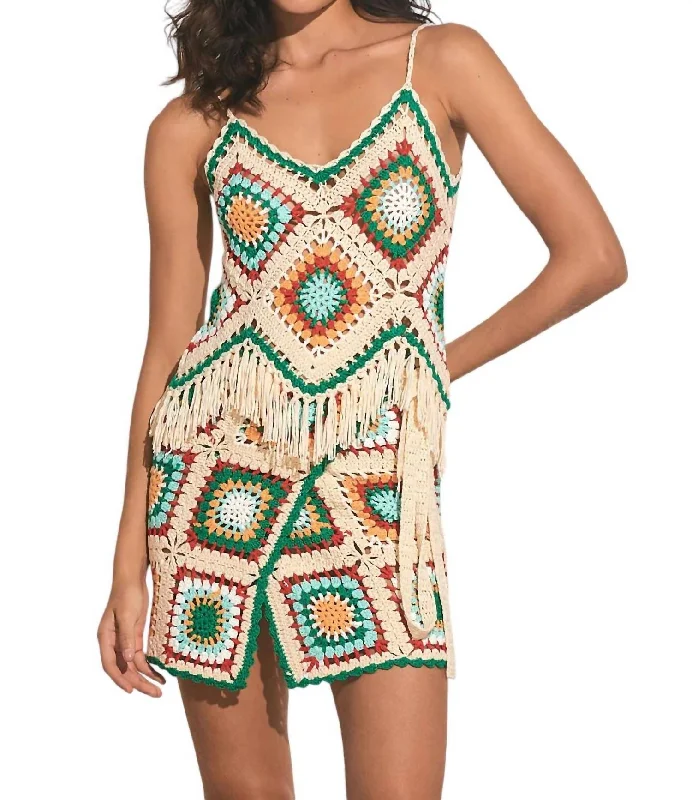 Crochet Tank With Fringe Bottom In White Multi bold tank top