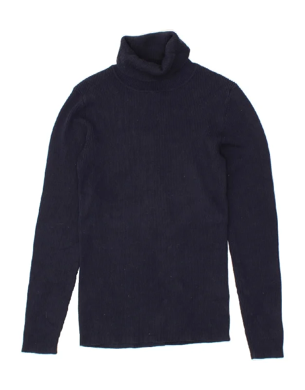 BODEN Womens Roll Neck Jumper Sweater UK 8 Small Navy Blue Cotton Oversized Loose Flowy
