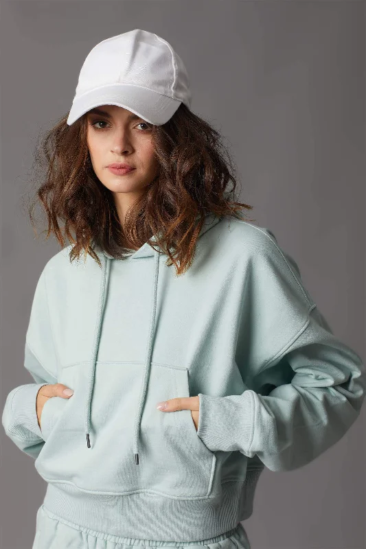Mint Crop Hoodie Hoodie with Drop Shoulder Relaxed Streetwear