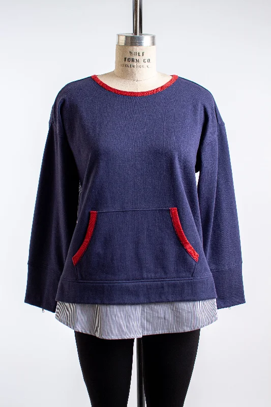 Distressed Navy Sweatshirt Hoodie with Reflective Safety Nightwear