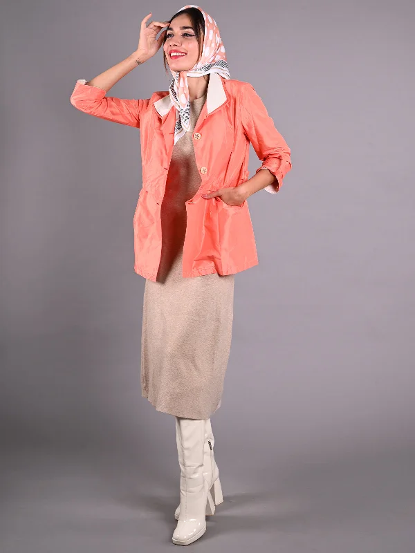 Odette Orange Taffeta Jacket for Women Zippered Jacket Buttoned Jacket Snapped Jacket