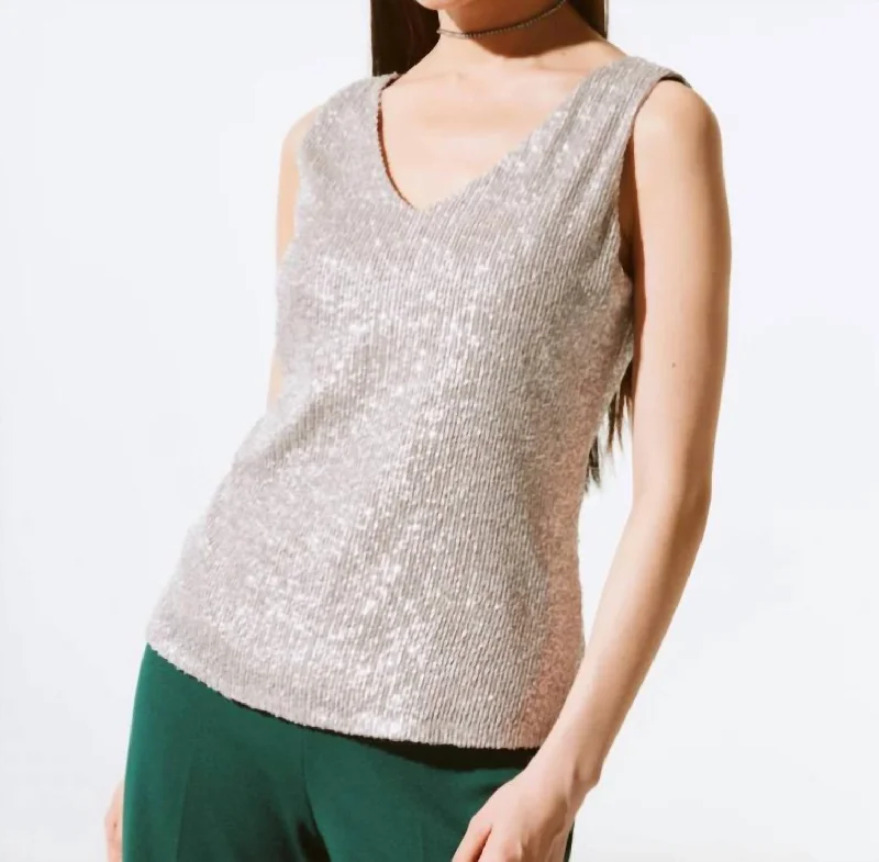 Sequins Tank In Champagne lace tank top