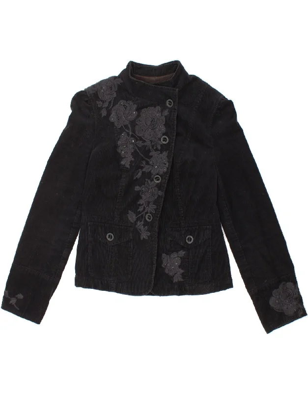 MONSOON Womens Corduroy Jacket UK 8 Small  Black Floral Cotton Mesh Jacket Canvas Jacket Denim Jacket