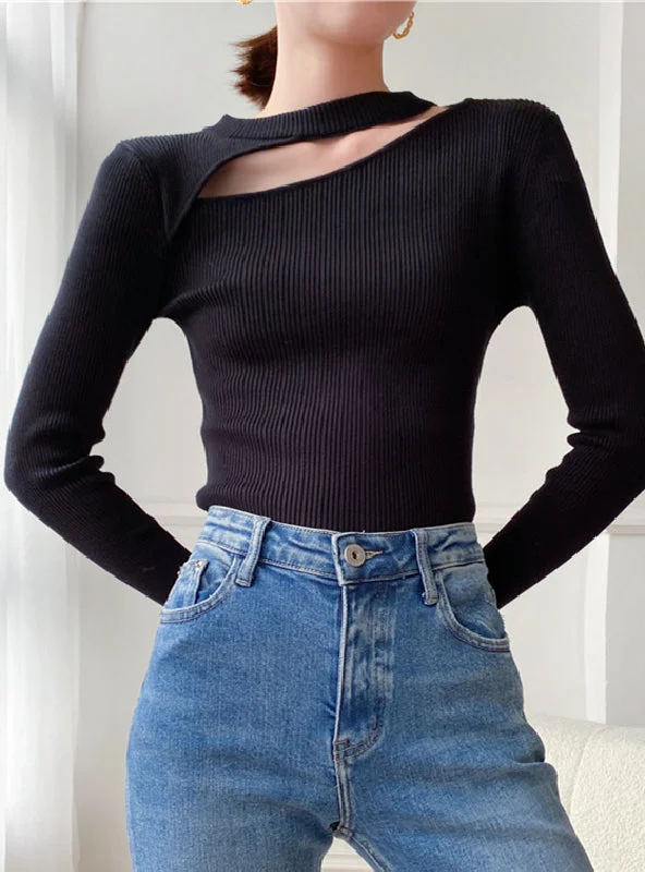 Slim Neck Slim Sweater Bottoming Shirt Plaid Sweater Polka Dot Checkered